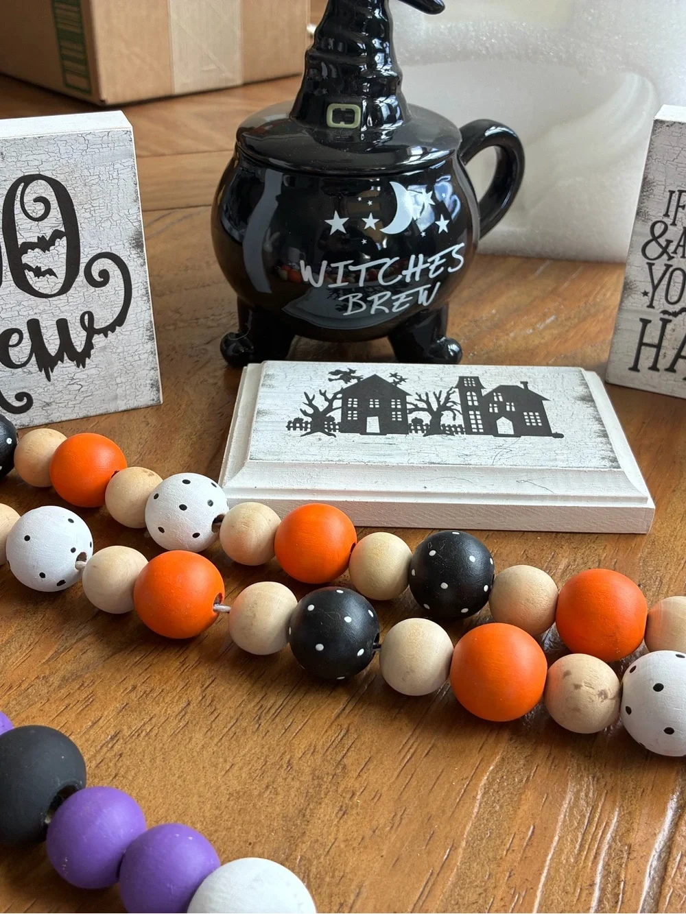 Halloween Coffee Bar Decor Wood Beaded Garland - Signs and Mug Set- Classroom
